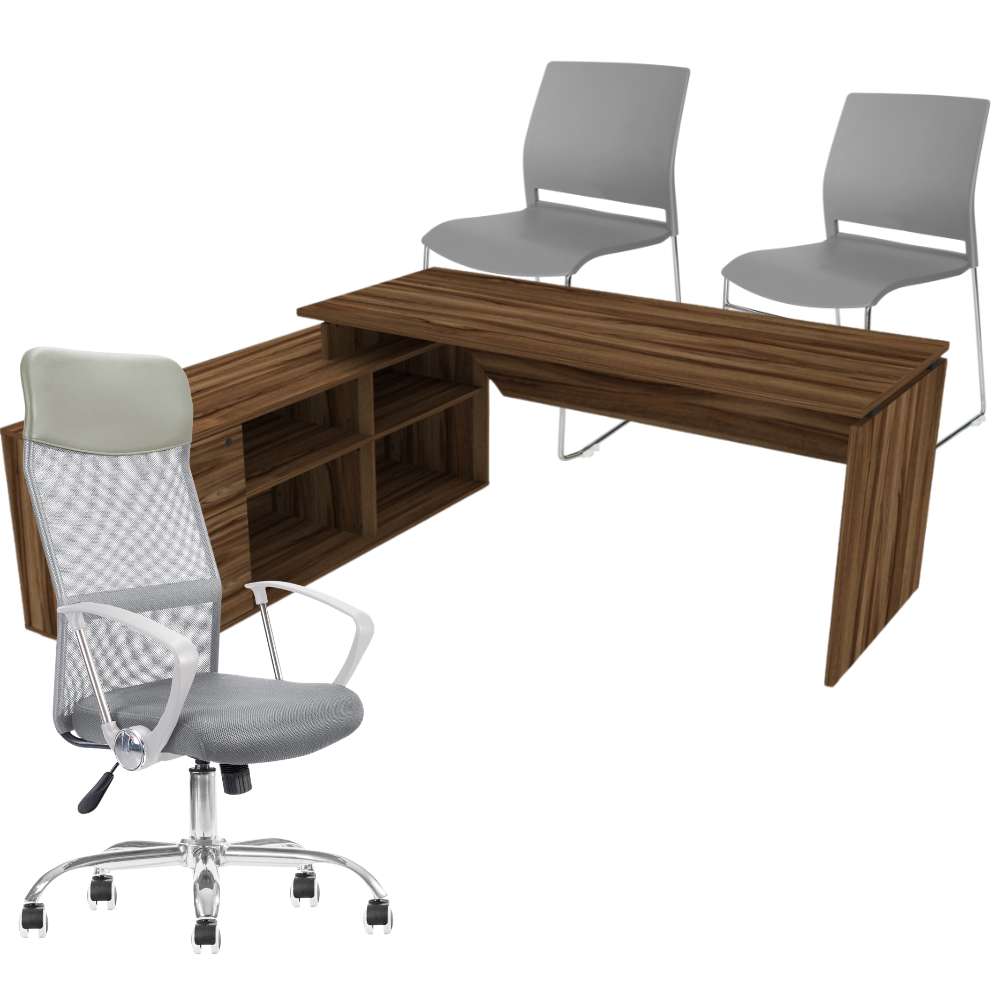 Paquete Ejecutivo para Oficina - Escritorio sobre credenza + 2 sillas de visita +1 Silla Ejecutiva