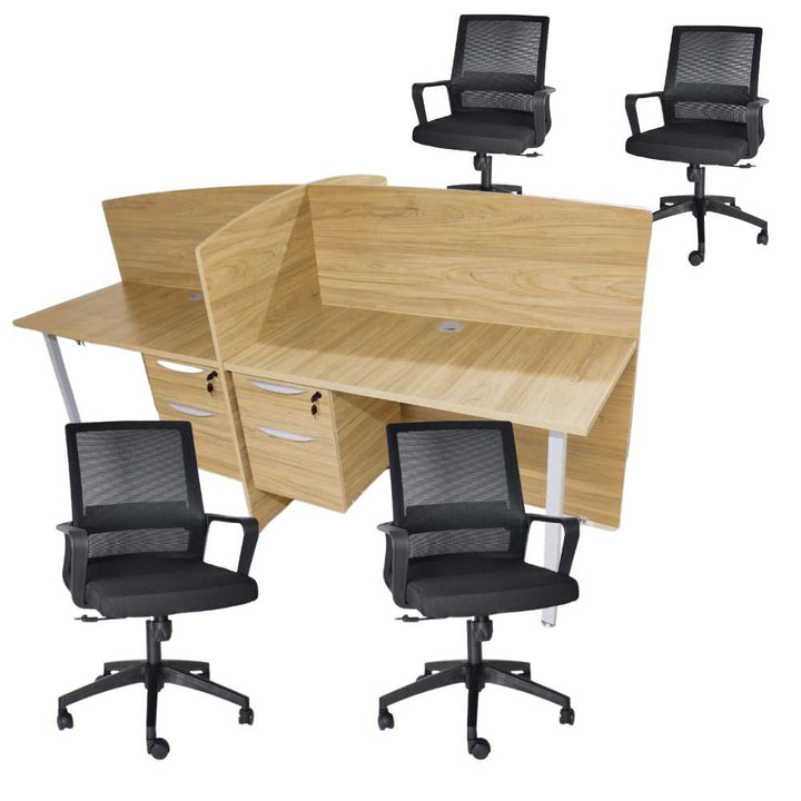 Estación de trabajo para 4 personas + 4 sillas operativas