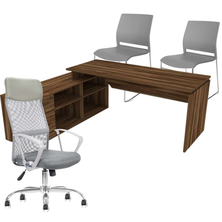 Paquete Ejecutivo para Oficina - Escritorio sobre credenza + 2 sillas de visita +1 Silla Ejecutiva