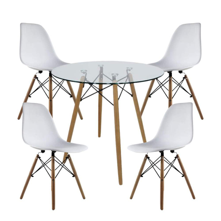 Mesa de cristal + 4 sillas tipo eames