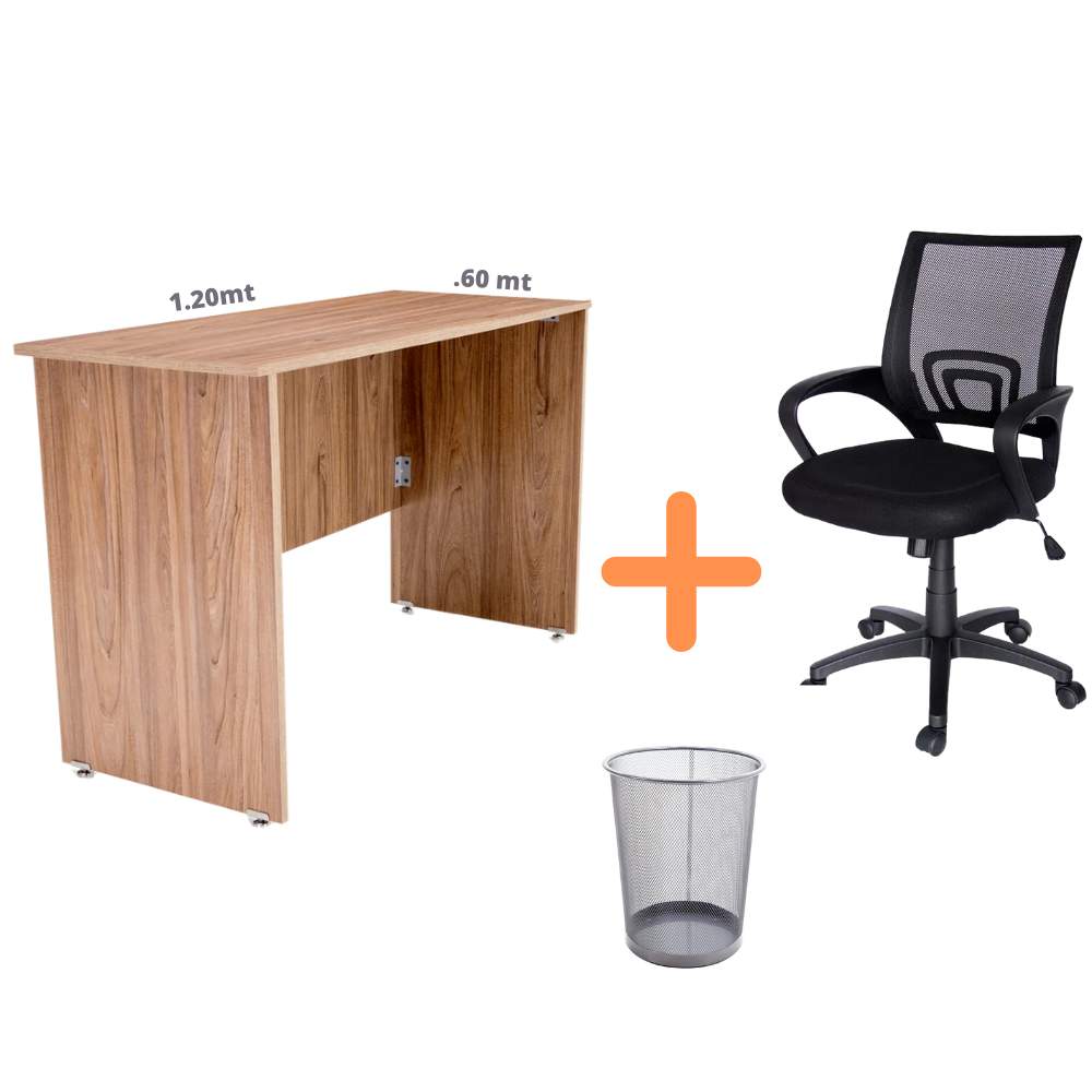 Paquete escritorio tipo grapa + silla ecochair + cesto de basura